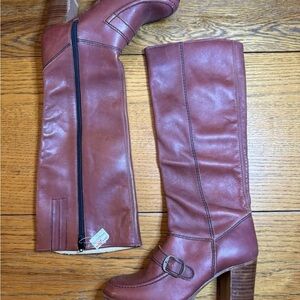 Vintage Burgundy Leather Knee-High Boots Size 7 1/2 B Made in Brazil